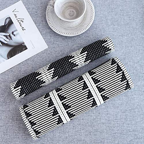 Fennco Styles Reversible Geometric Canvas Cotton Table Runner with Tassels – 14”W x 71”L Black & White Table Cover for Dining Table Décor, Banquets and Holidays