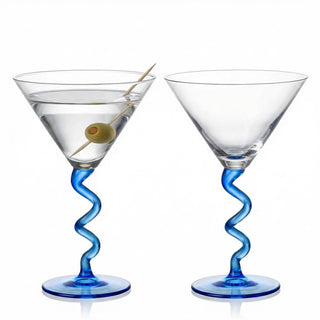 Blue Spiral-Stem Martini Glasses — Set of 2