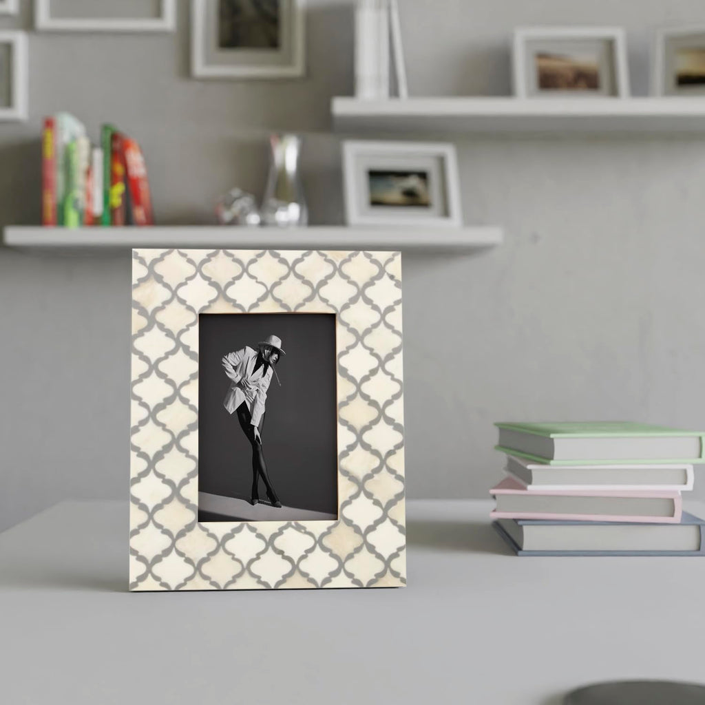 Picture Frames Moroccan Pattern Collection Bone Inlay Resin White Grey 4x6 5x7"