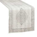 Fennco Styles Unique Taj Kantha Stitch Cotton Table Runner 14 x 72 Inch – Grey Ivory Table Cover for Home Décor, Dining Table, Banquets, Holidays and Special Events