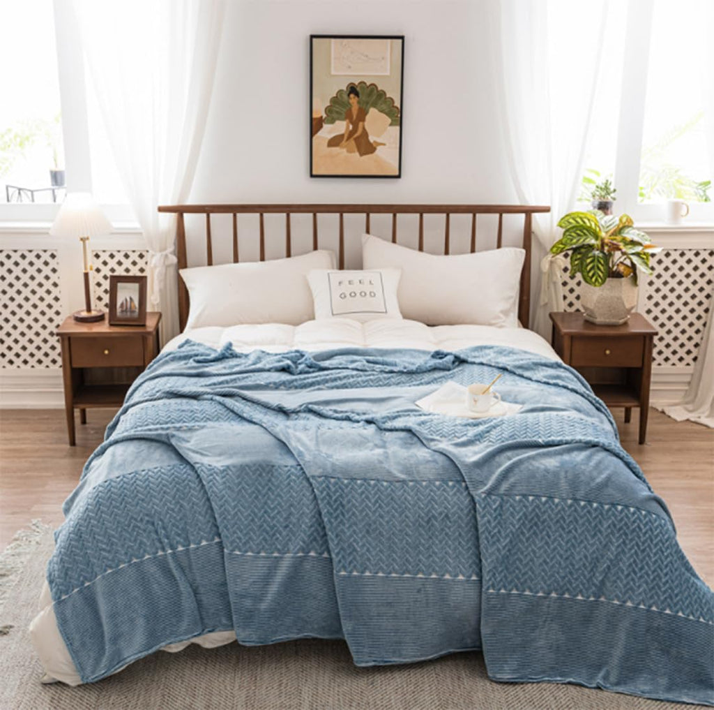 Fennco Styles Wheat Pattern Plush Extra Warm and Soft Throw Blanket 59" W x 79" L - Grey Flannel Fleece Large Blanket for Couch, Bedroom, Living Room Décor