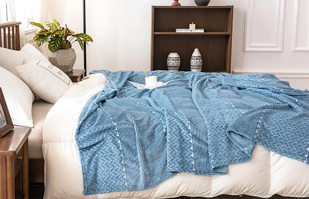 Fennco Styles Wheat Pattern Plush Extra Warm and Soft Throw Blanket 59" W x 79" L - Grey Flannel Fleece Large Blanket for Couch, Bedroom, Living Room Décor