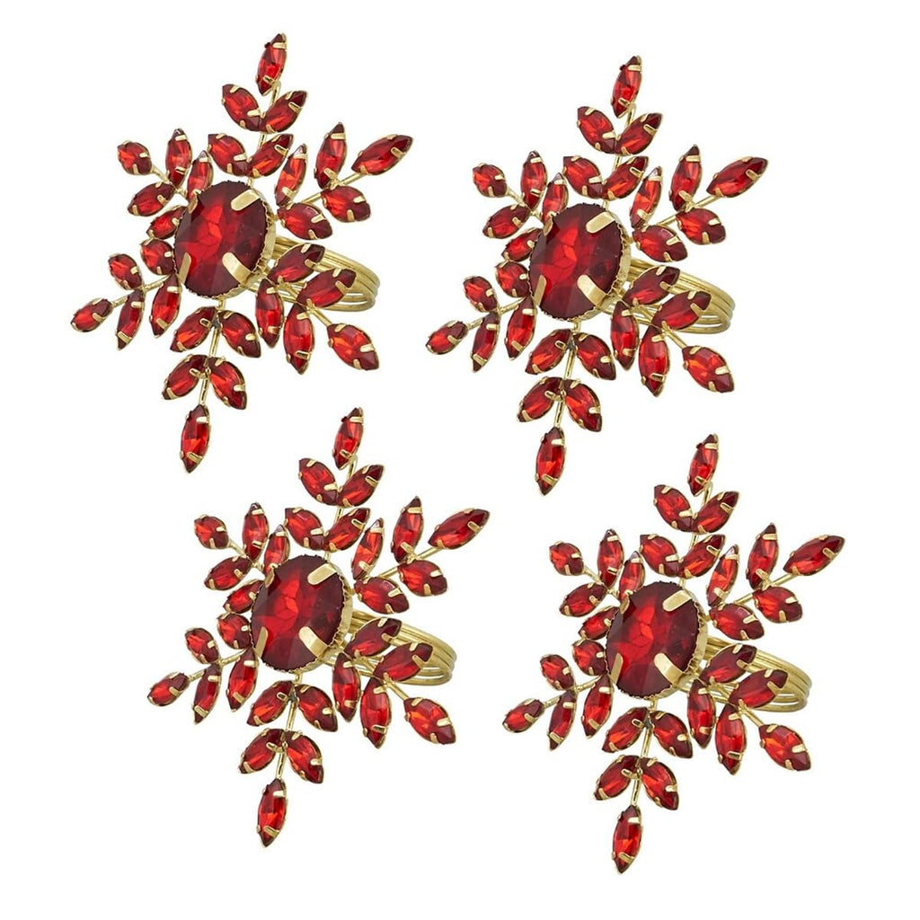 Fennco Styles Beaded Elegant Snowflake Napkin Rings, Set of 4 - Jeweled Holiday Napkin Holders for Home Décor, Christmas, Banquets, Weddings and Special Occasions
