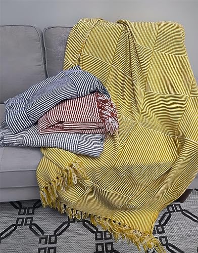 Fennco Styles Chenille Woven Striped Tassel Throw Blanket 50" W x 60" L - Grey Soft Blanket for Bed, Couch, Sofa, Home, Office and Holidays Décor