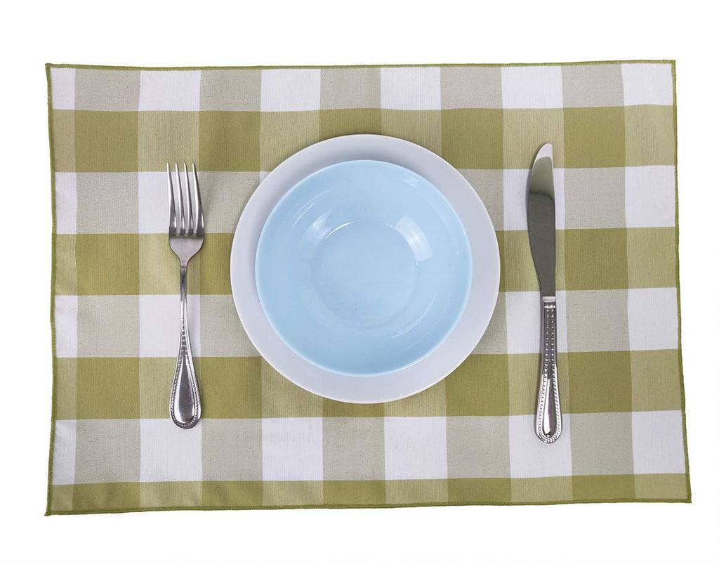 Fennco Styles Buffalo Check Double Layers Reversible Placemats 14" W x 20" L, Set of 4 - Handmade in USA - Plaid Table Mats for Everyday Use, Banquet, Holiday, Family Gathering, Special Occasion