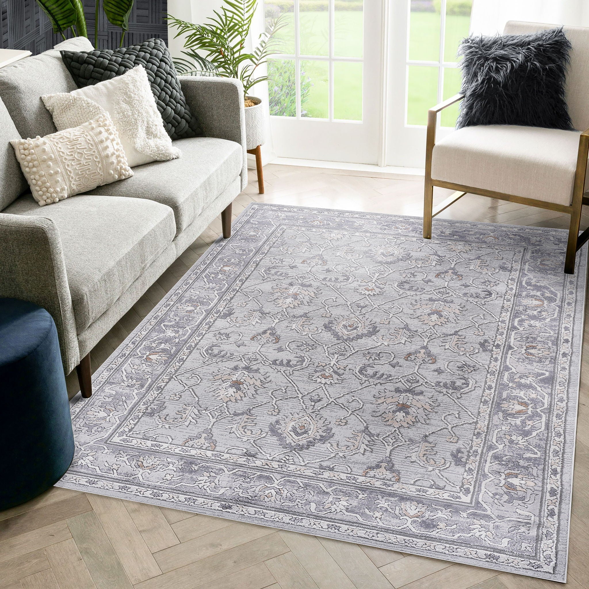 Marfi 8' x 10' Oriental Area Rug - Ivory/Gray