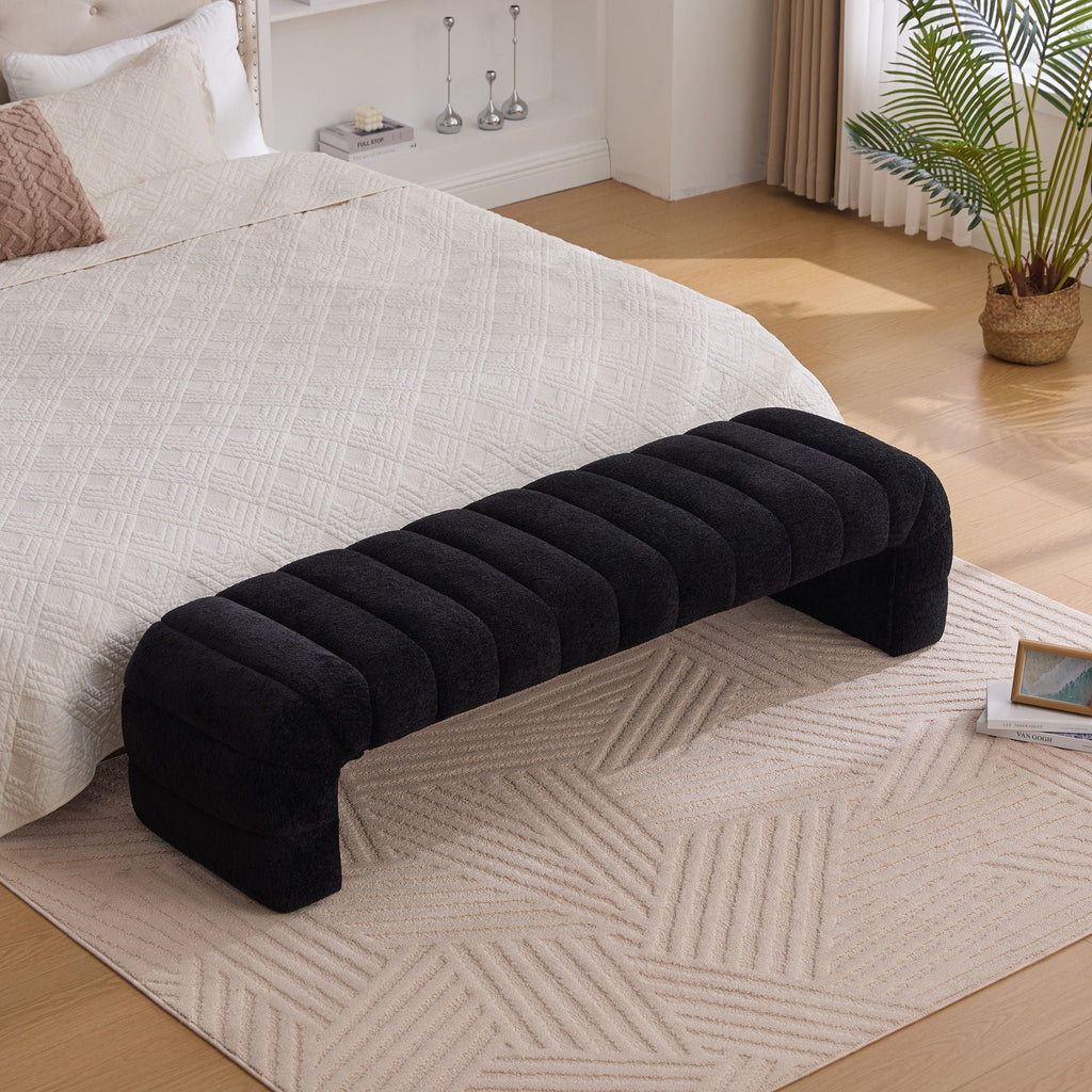 Channel-Tufted Upholstered Bed Bench