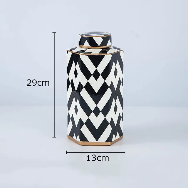 Black & White Geometric Ceramic Storage Jar