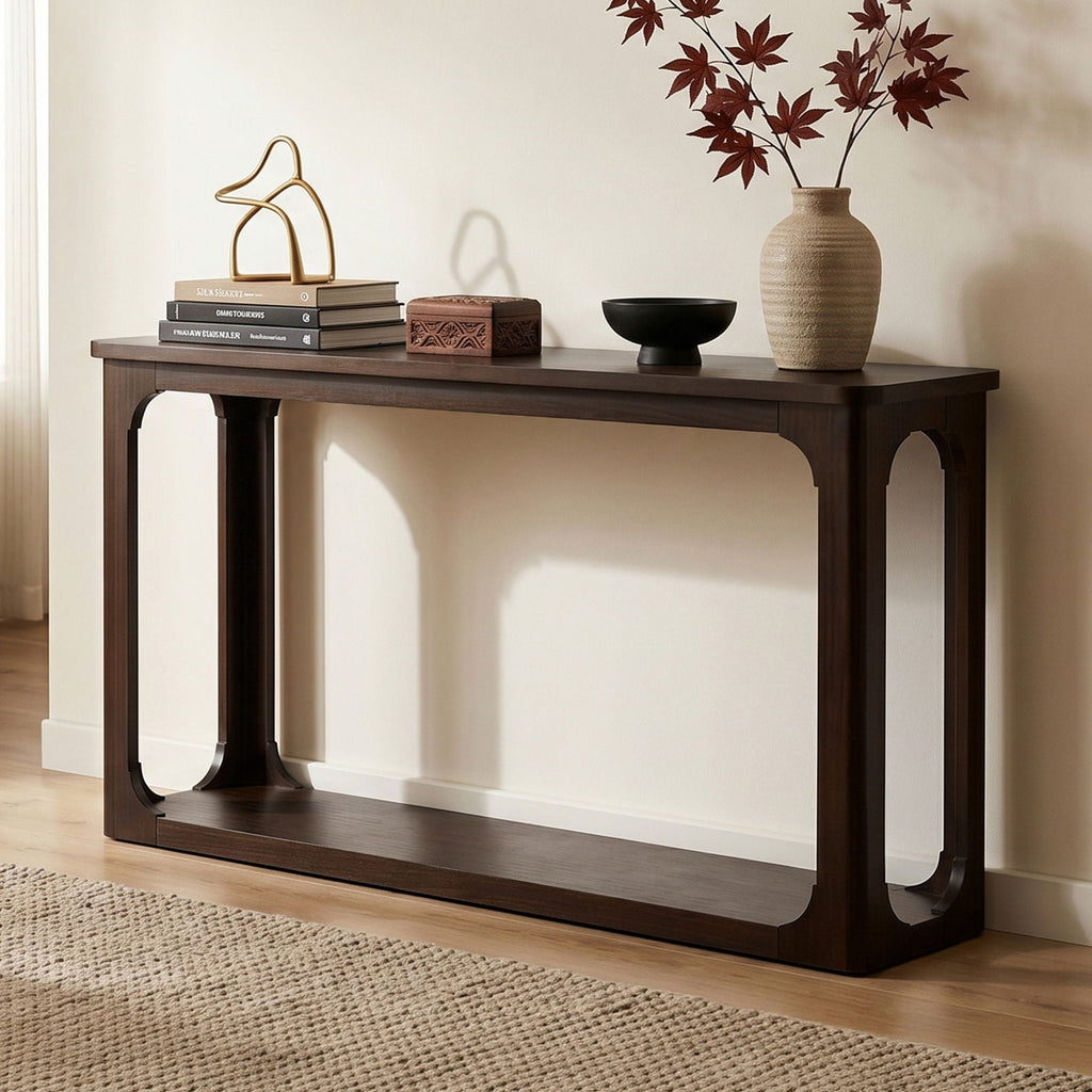 Espresso Console Table with Arched Cutouts