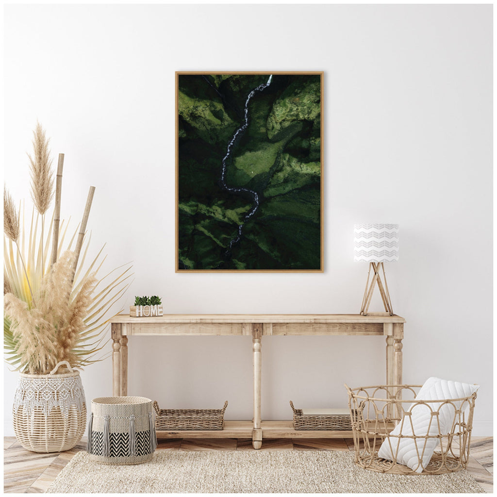 Sylvie Aerial View of a Winding River in a Green Valley in Iceland Framed Canvas by Michael Schauer