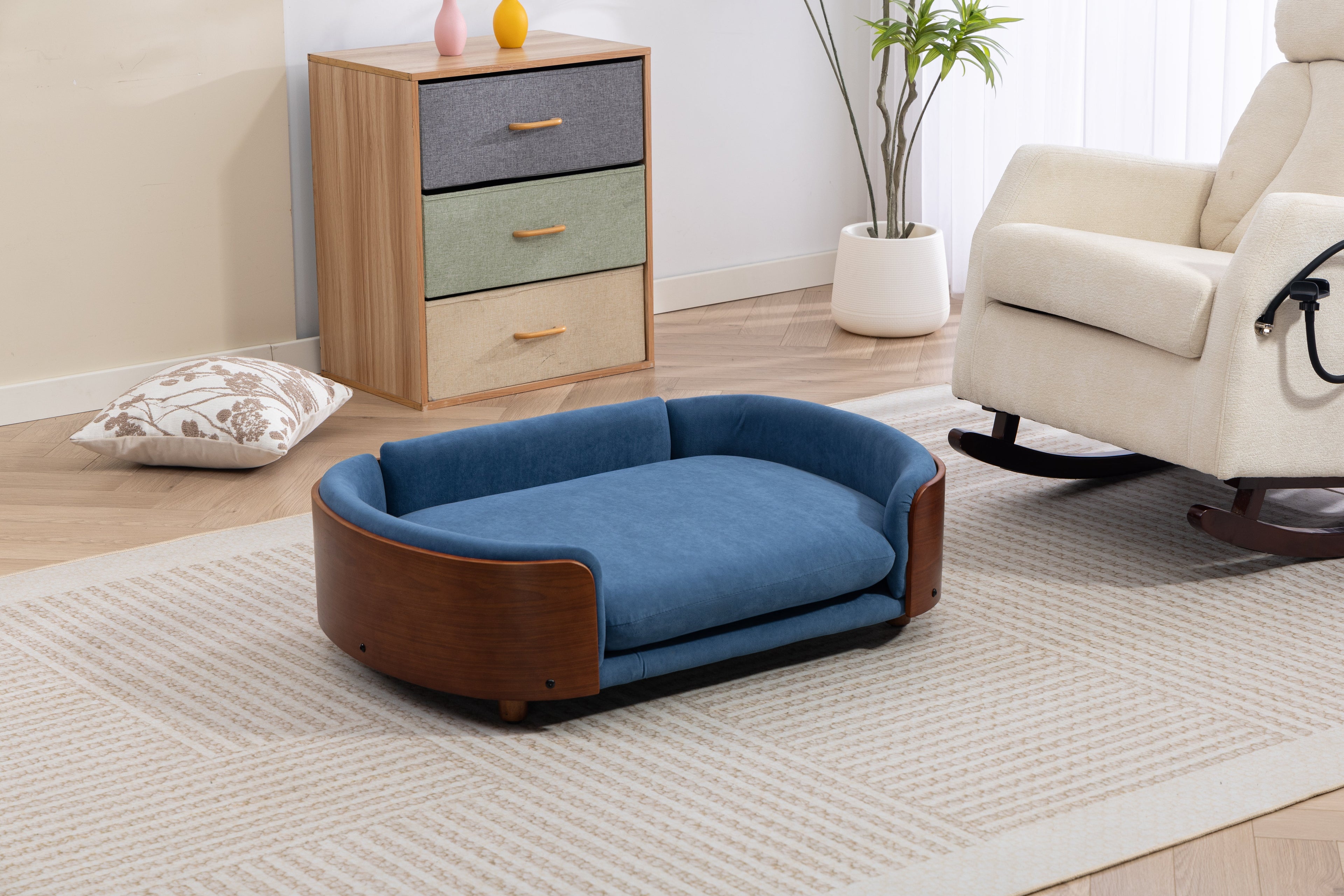 Scandinavian Style Elevated Dog Bed Pet Sofa with Solid Wood Legs
