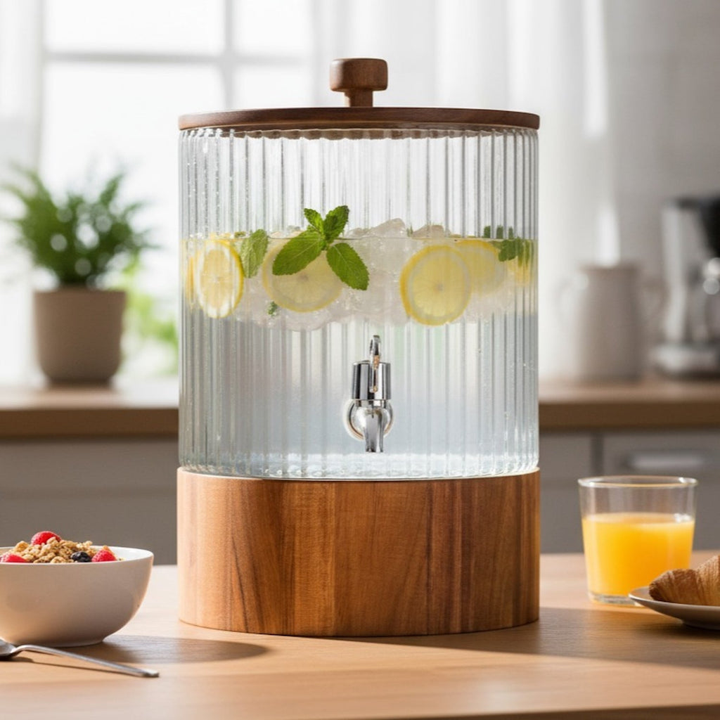 Naples Beverage Dispenser With Wooden Lid & Base 1.5 Gal