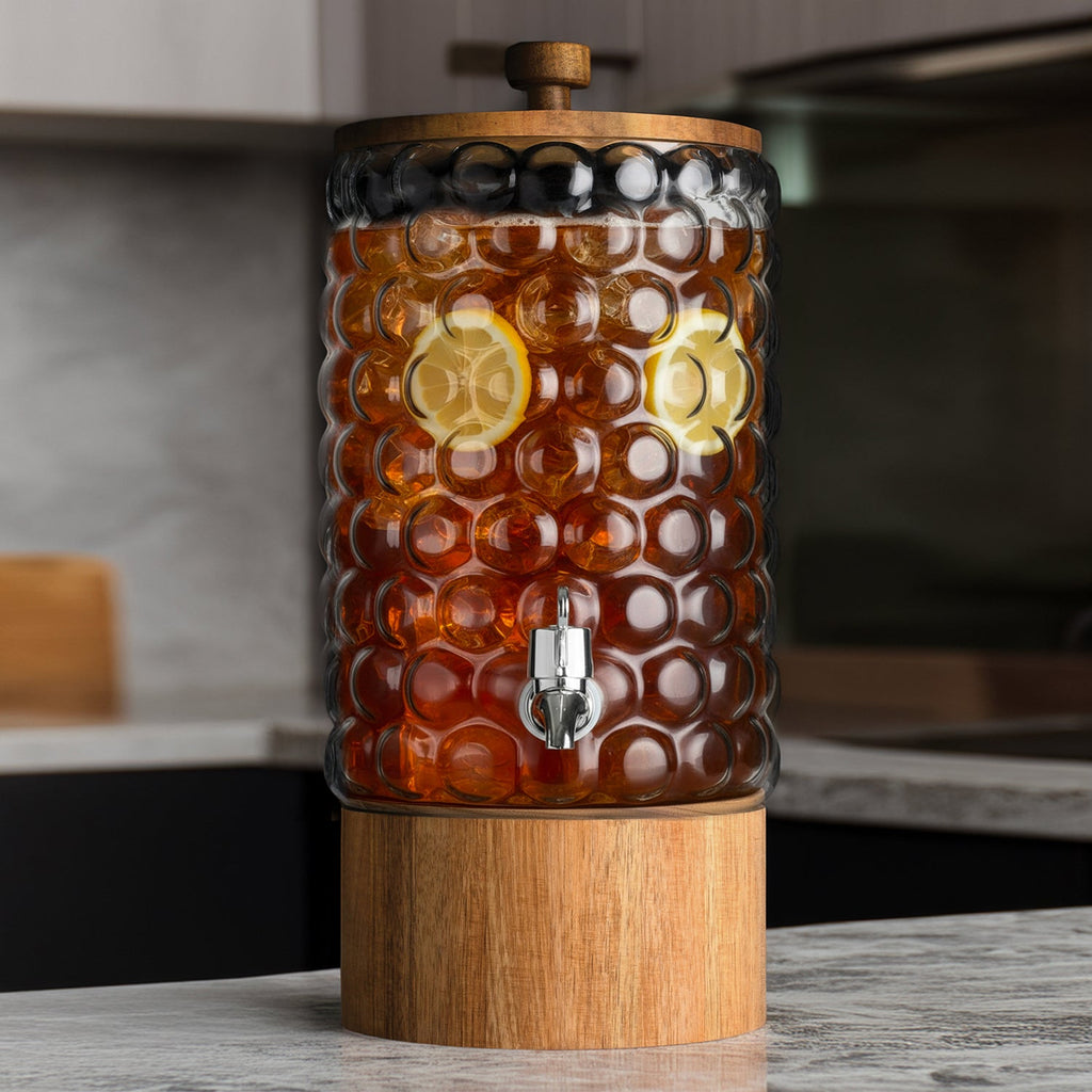 Palermo Beverage Dispenser With Wooden Lid & Base 2 Gal