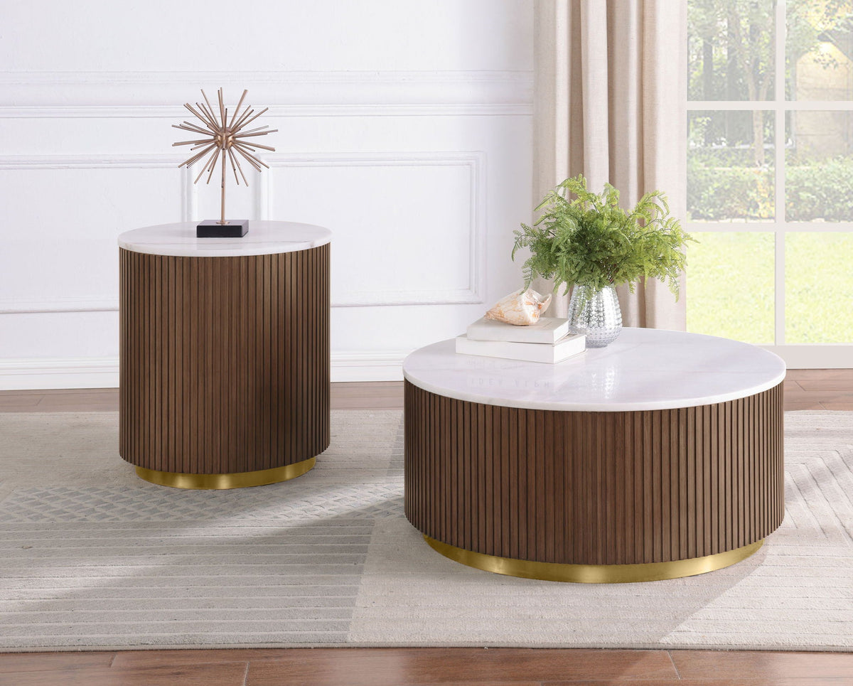 Reeded Marble Coffee Table — Honey Brown