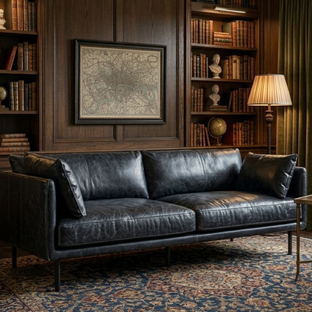 Venezia Industrial Modern Leather Sofa - Slate Leather