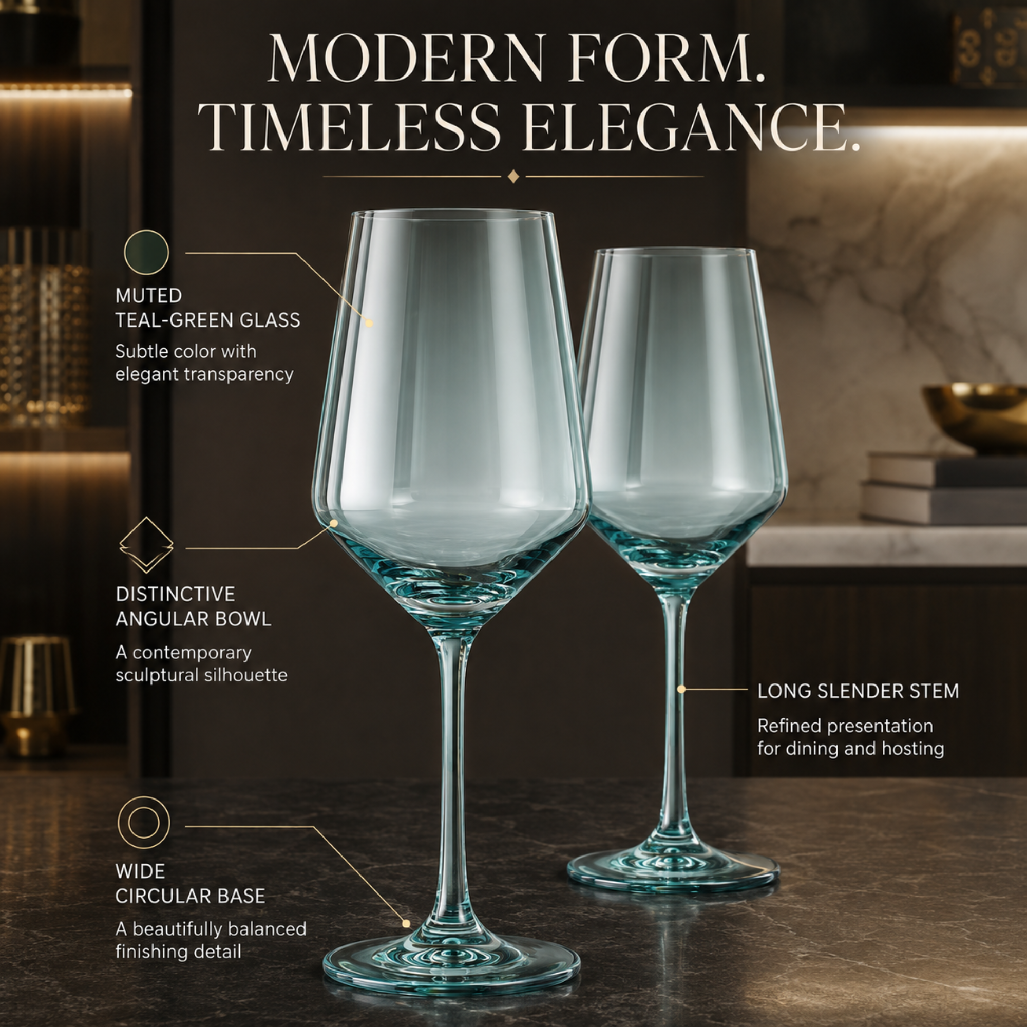 Tonal Stemmed Wine Glassware, Forest Green, Set of 2