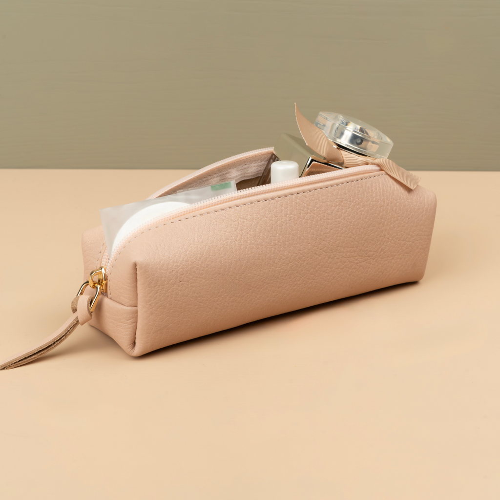 Aurora Leather Makeup Bag — Dusty Rose