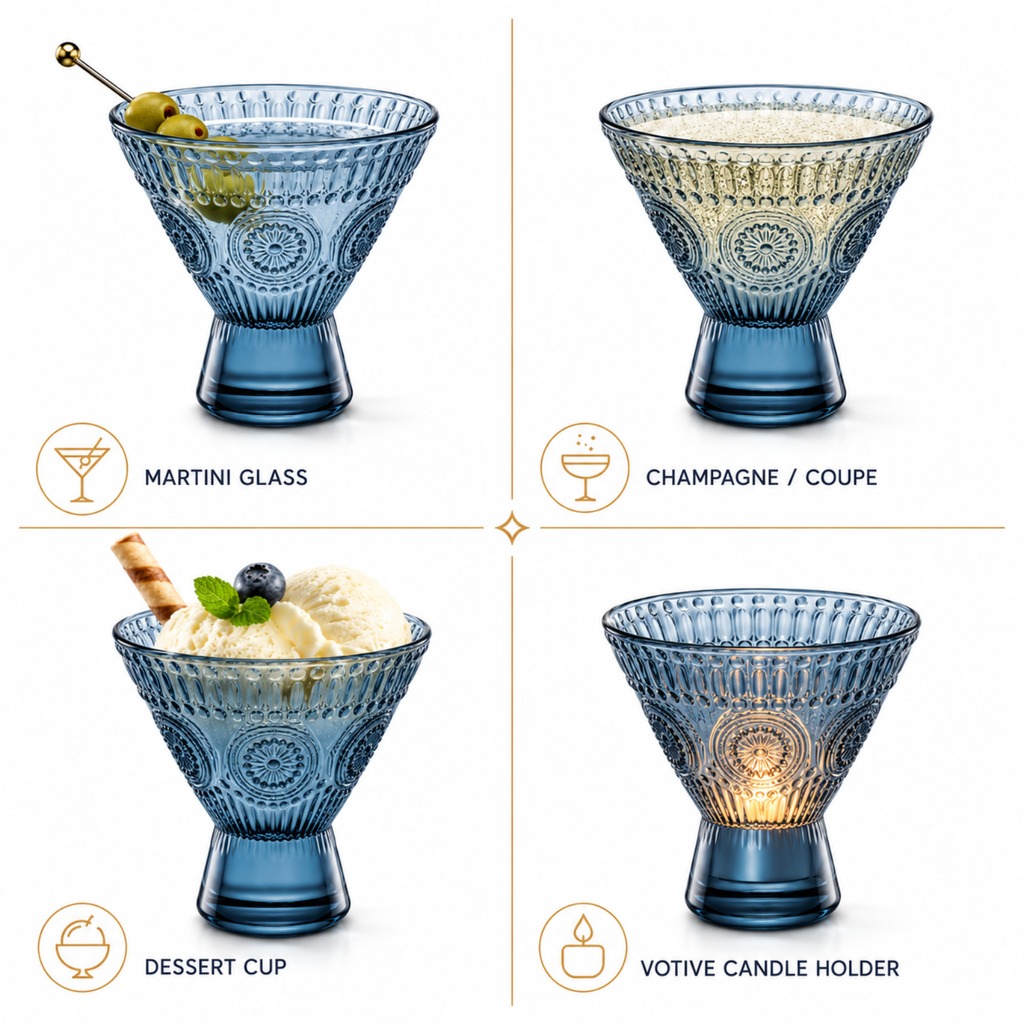 Tonal Hobnail Martini Glassware, Set of 6