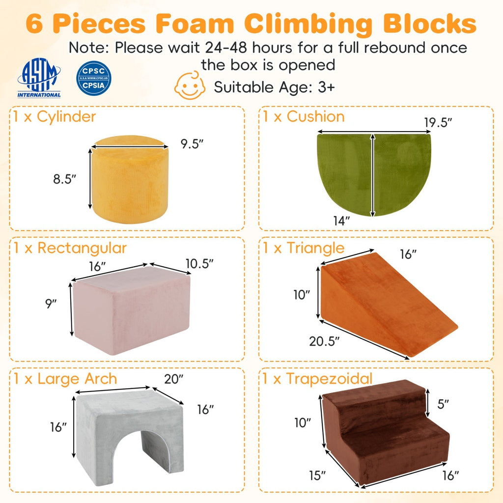 Foam Climbing Blocks Set with Slide and Tunnel - 6 Pieces