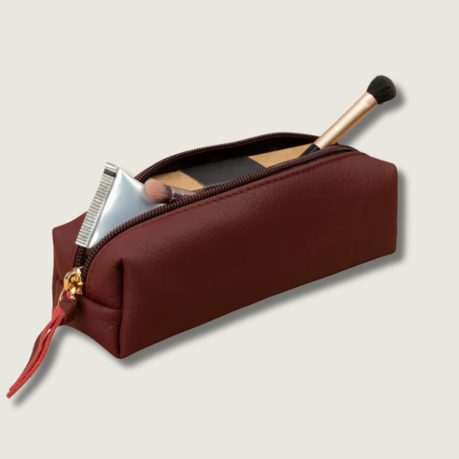 Aurora Leather Makeup Bag — Burgundy