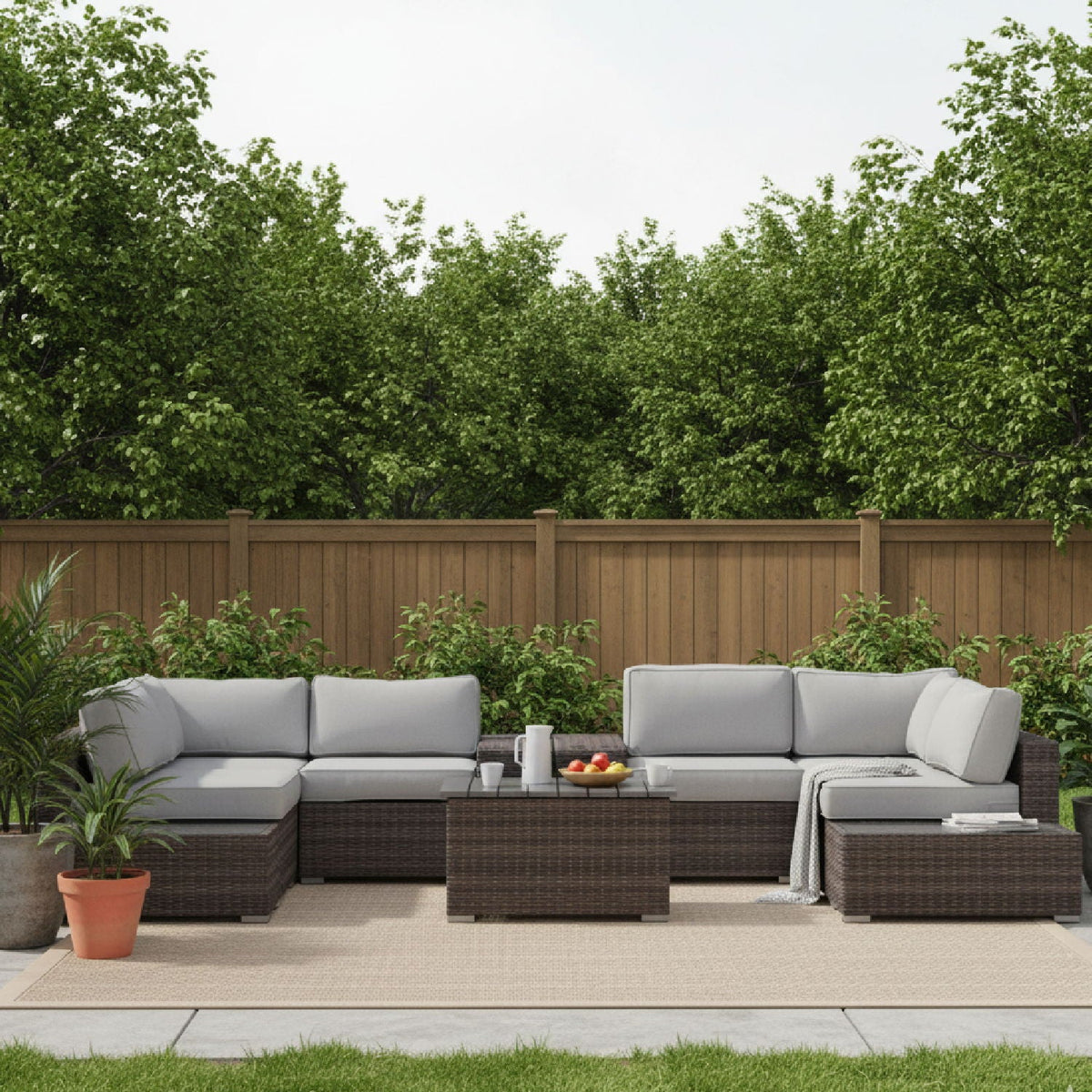 All-Weather Wicker Sectional Seating Group with Cushions