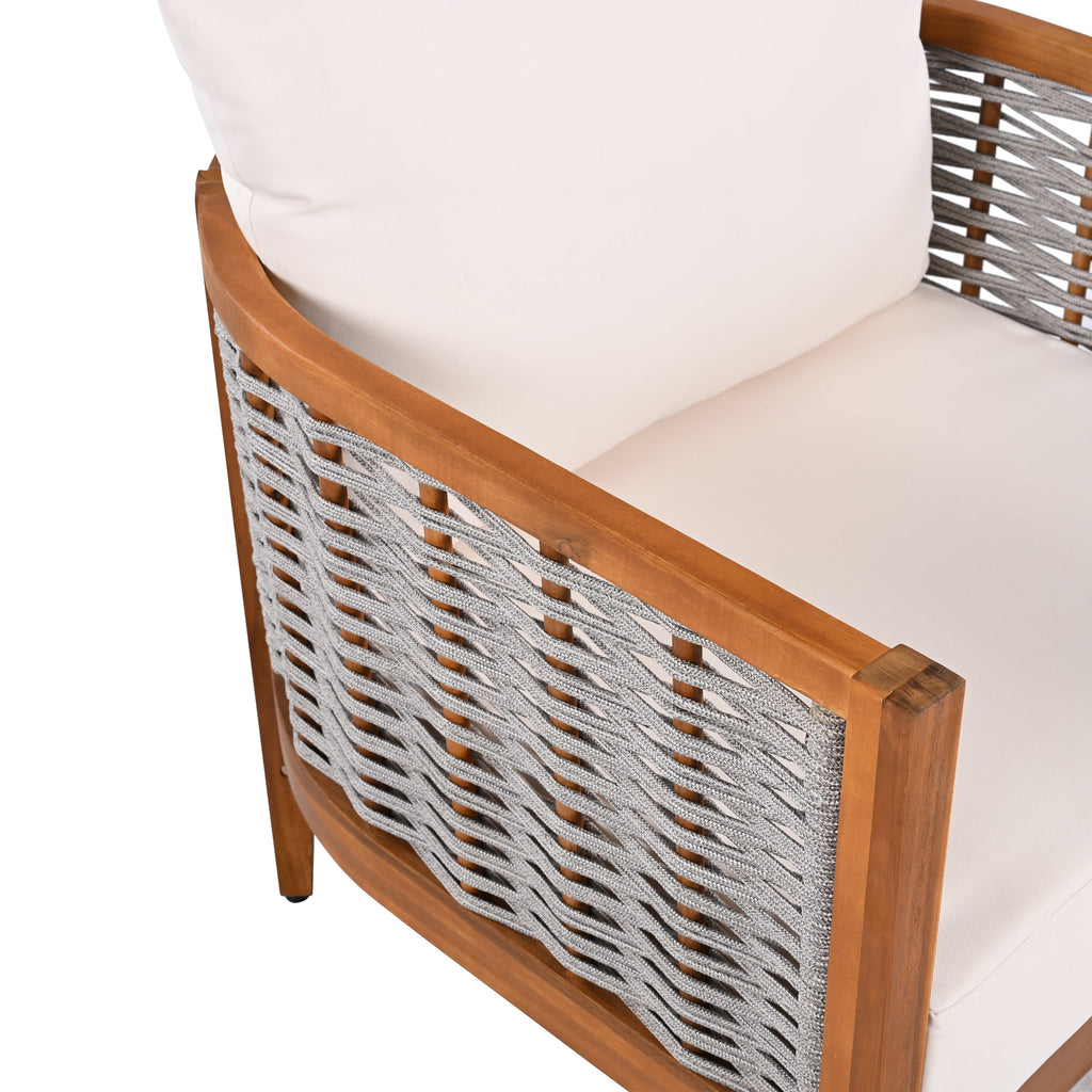 Woven Rope Outdoor Lounge Set — Beige, 4 Seats