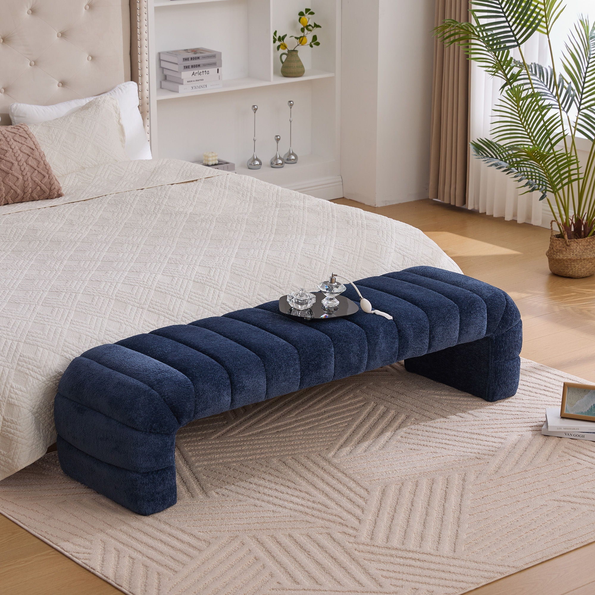 Channel-Tufted Upholstered Bed Bench