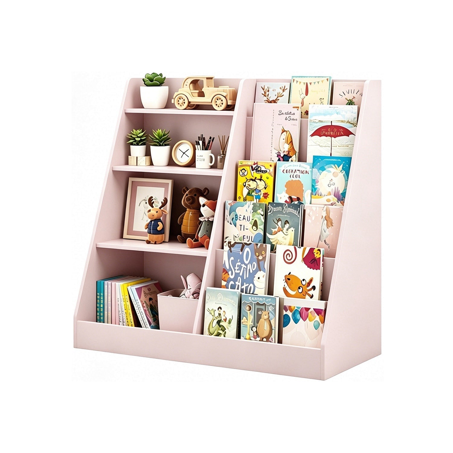 Kids Bookshelf with Toy Storage Organizer, 34.65" Multi-Tier
