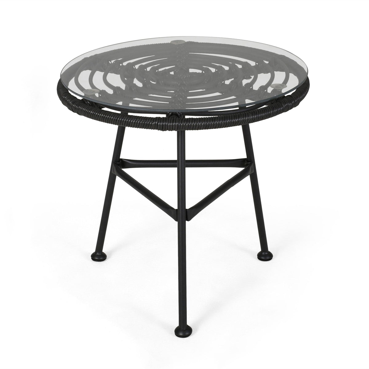 Petrichor Outdoor Side Table with Tempered Glass and Steel Frame