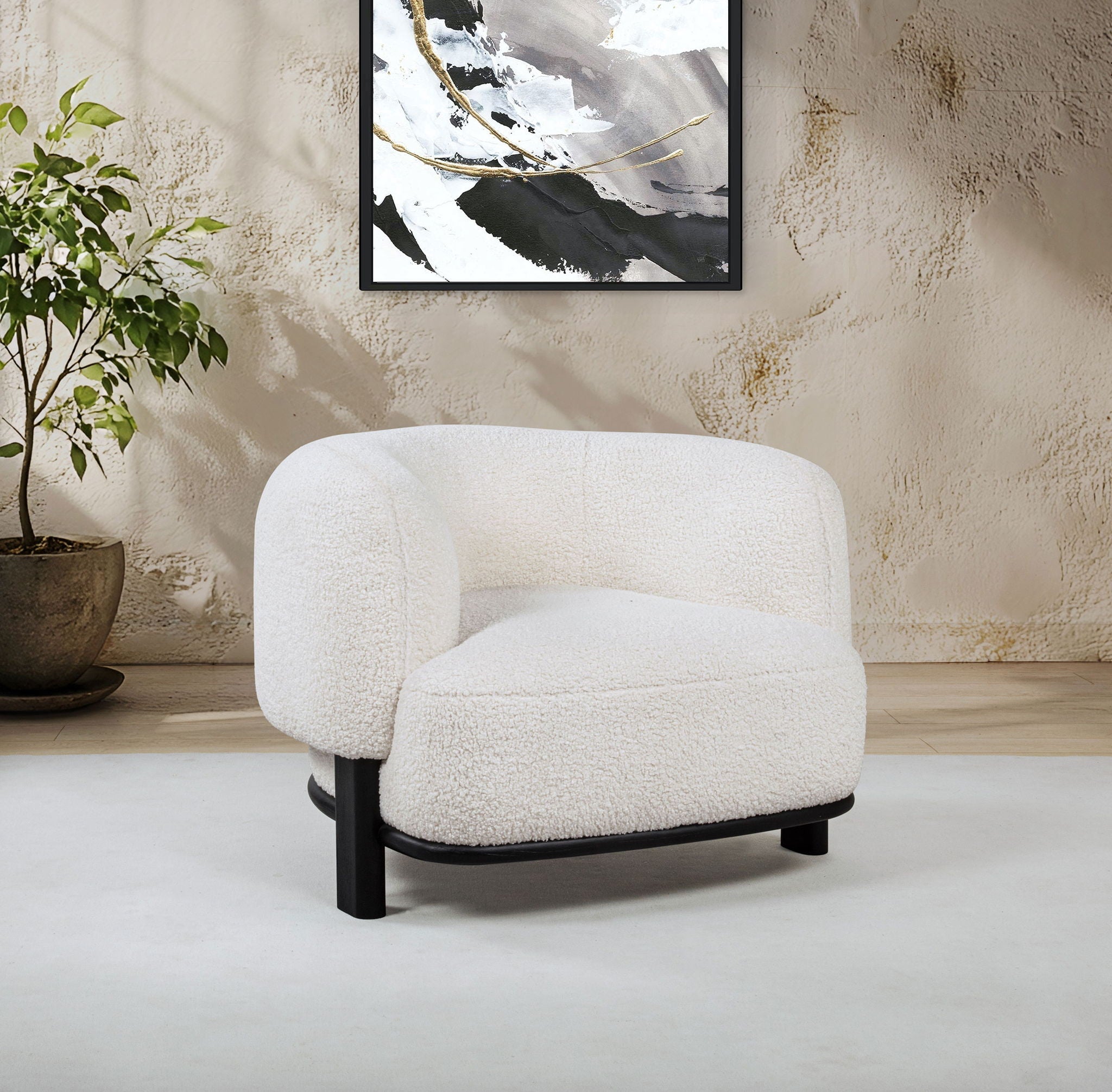 Lawler Bouclé Barrel Accent Chair — Ivory & Black
