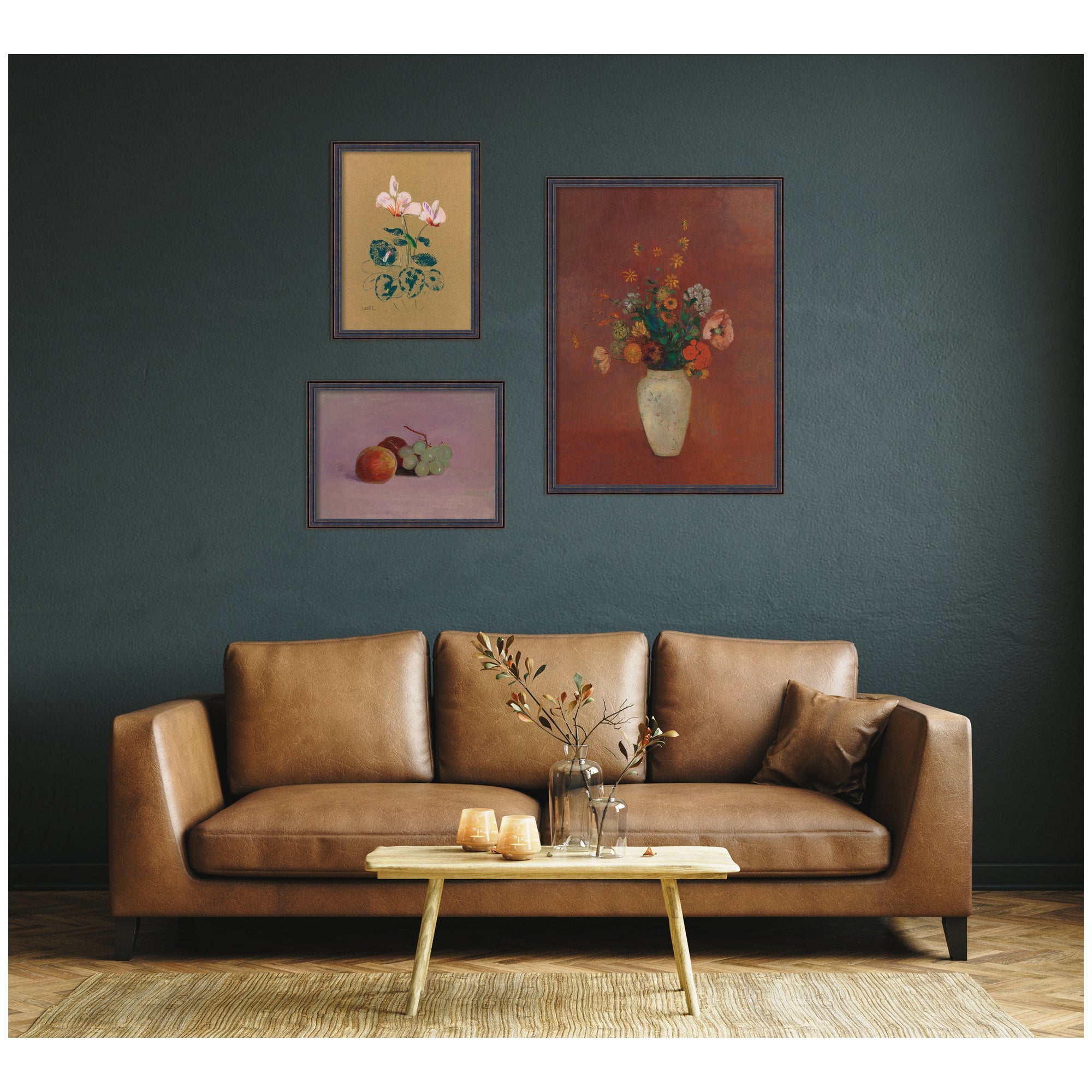Cyclamen, Fruit & Chinese Vase — 3-Piece Framed Art Set