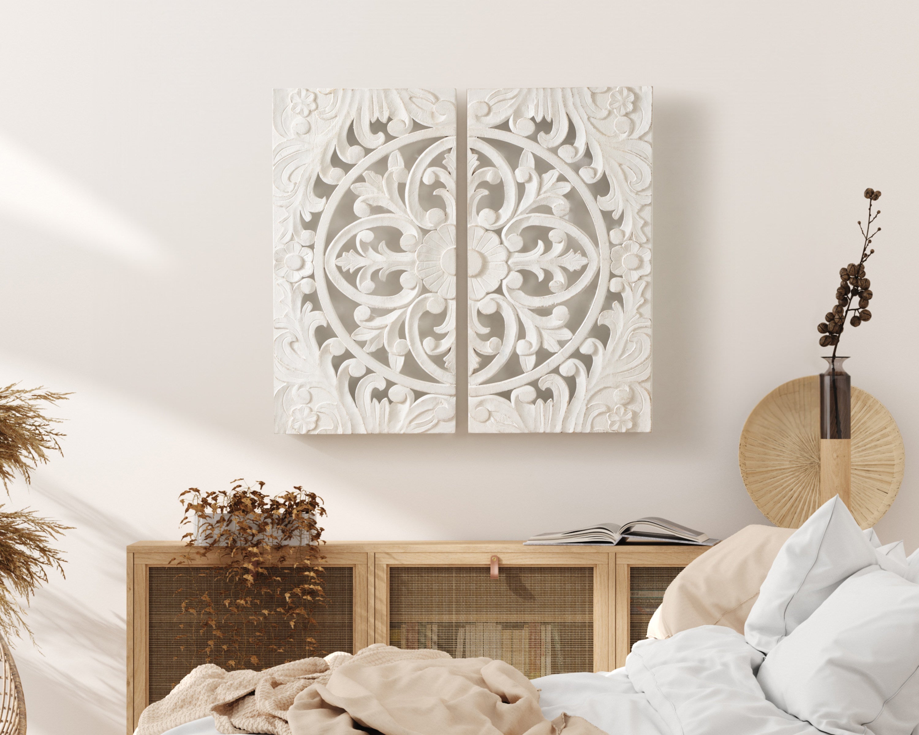 Saanvi Carved Wood Wall Art Set