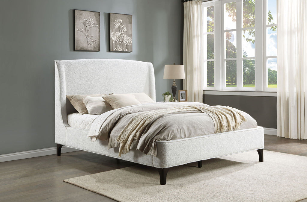 Bouclé Wingback Bed — Queen / Snow