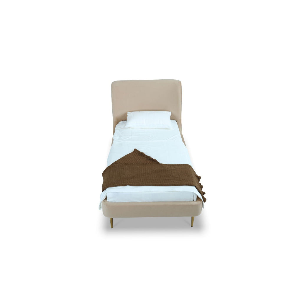 Mid-Century Modern Upholstered Bed With Curved Headboard