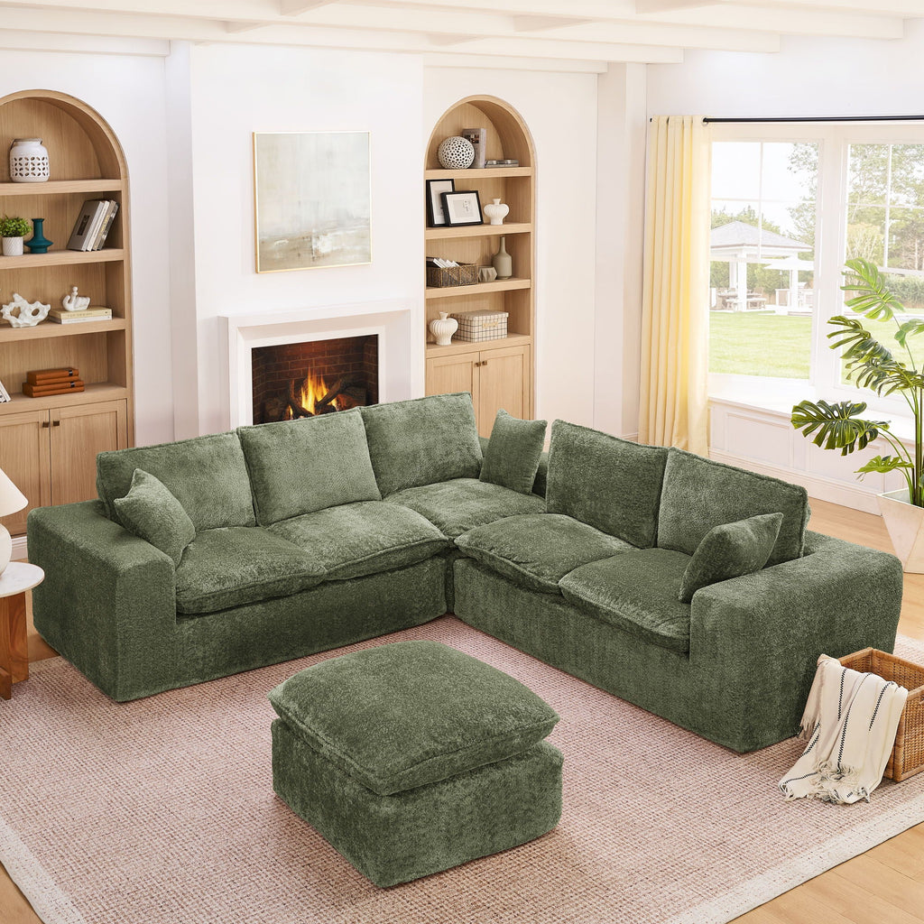 Cloud-Comfort Modular Sectional Sofa with Moveable Ottoman