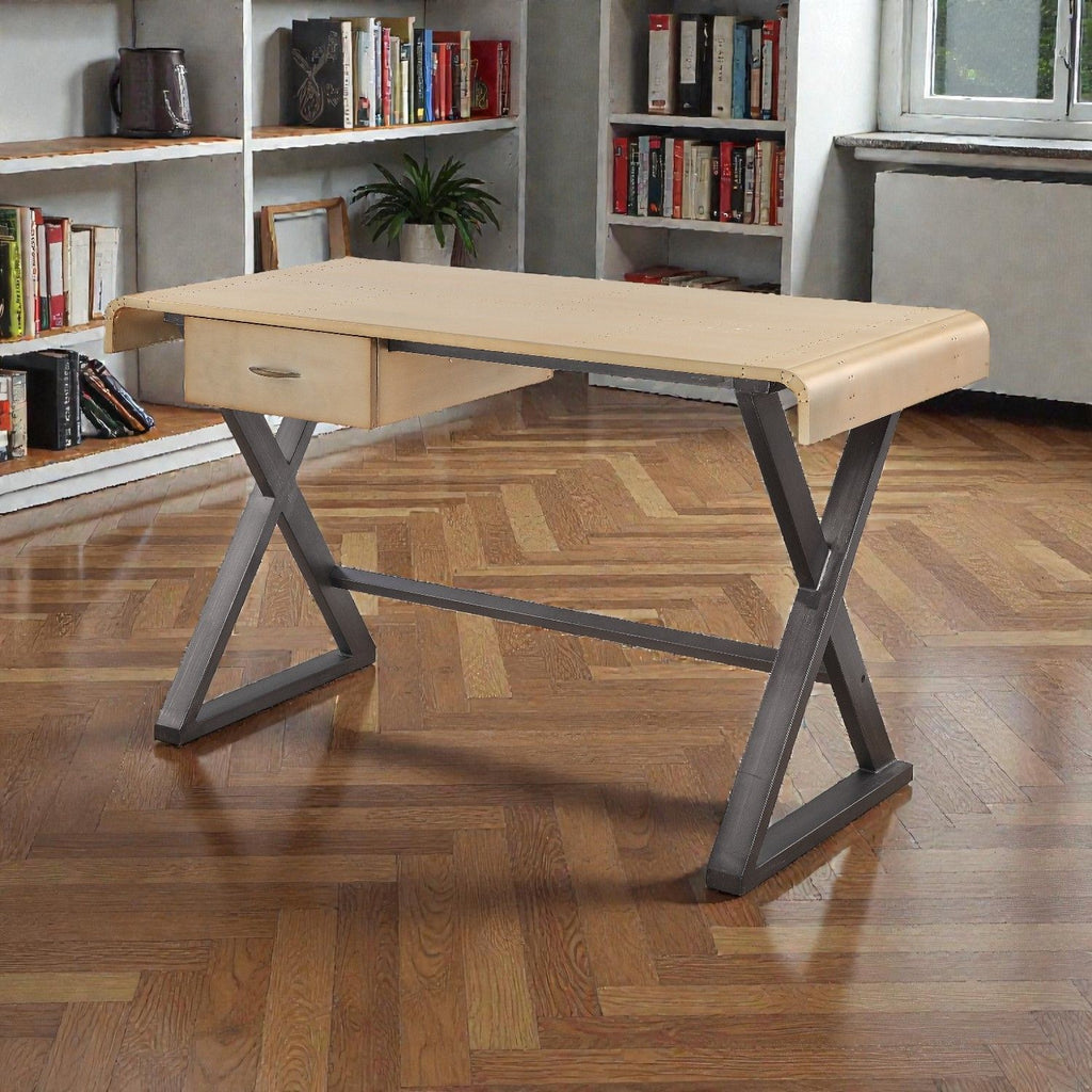 Danton Leather & Aluminum Writing Desk — Gold