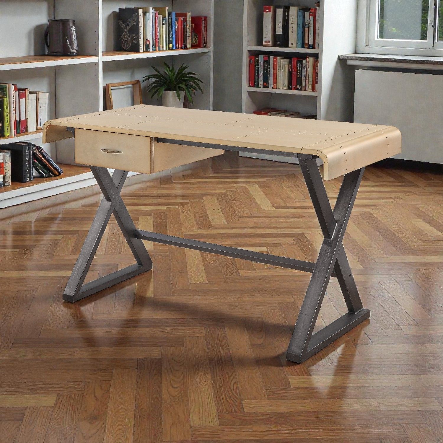Danton Leather & Aluminum Writing Desk — Gold