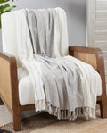 Fennco Styles Classic Kantha Stitch Cotton Throw Blanket with Tassel 50" W x 60" L – Grey Textured Blanket for Bed, Couch, Sofa, Home Décor, Ideas
