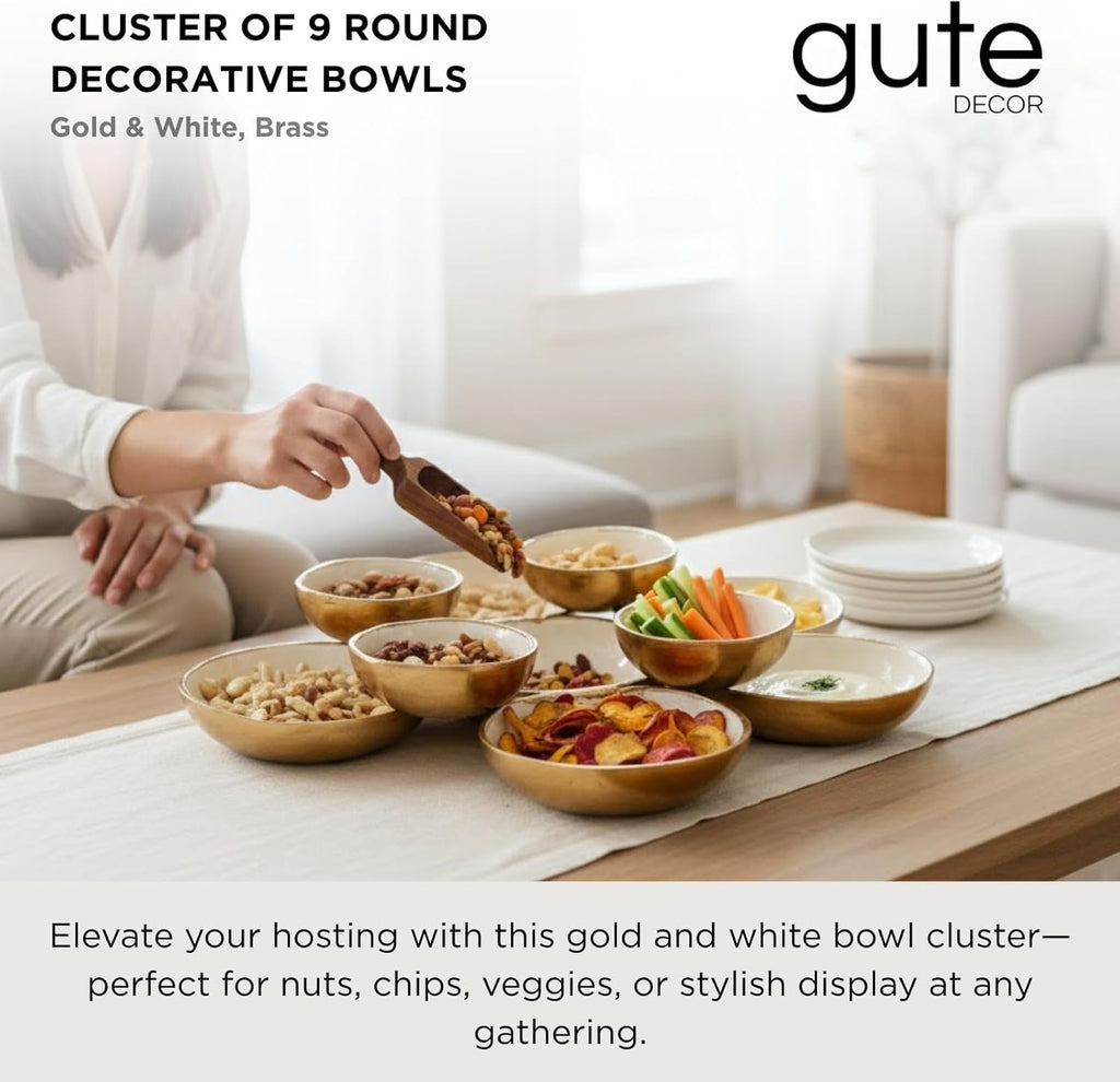 Cluster of 9 Round Serving Bowls Enamel Clusters Decorative Elegant Snack Tray