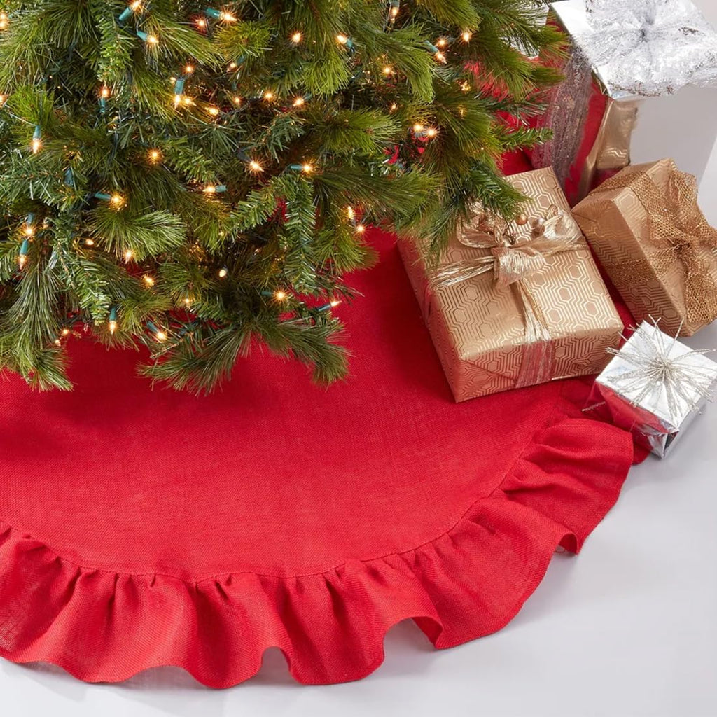 Fennco Styles Holiday Décor Ruffled Jute Christmas Tree Skirt - Natural Burlap Tree Skirt for Home, Office, Outdoor, Winter Holidays and Special Occasions