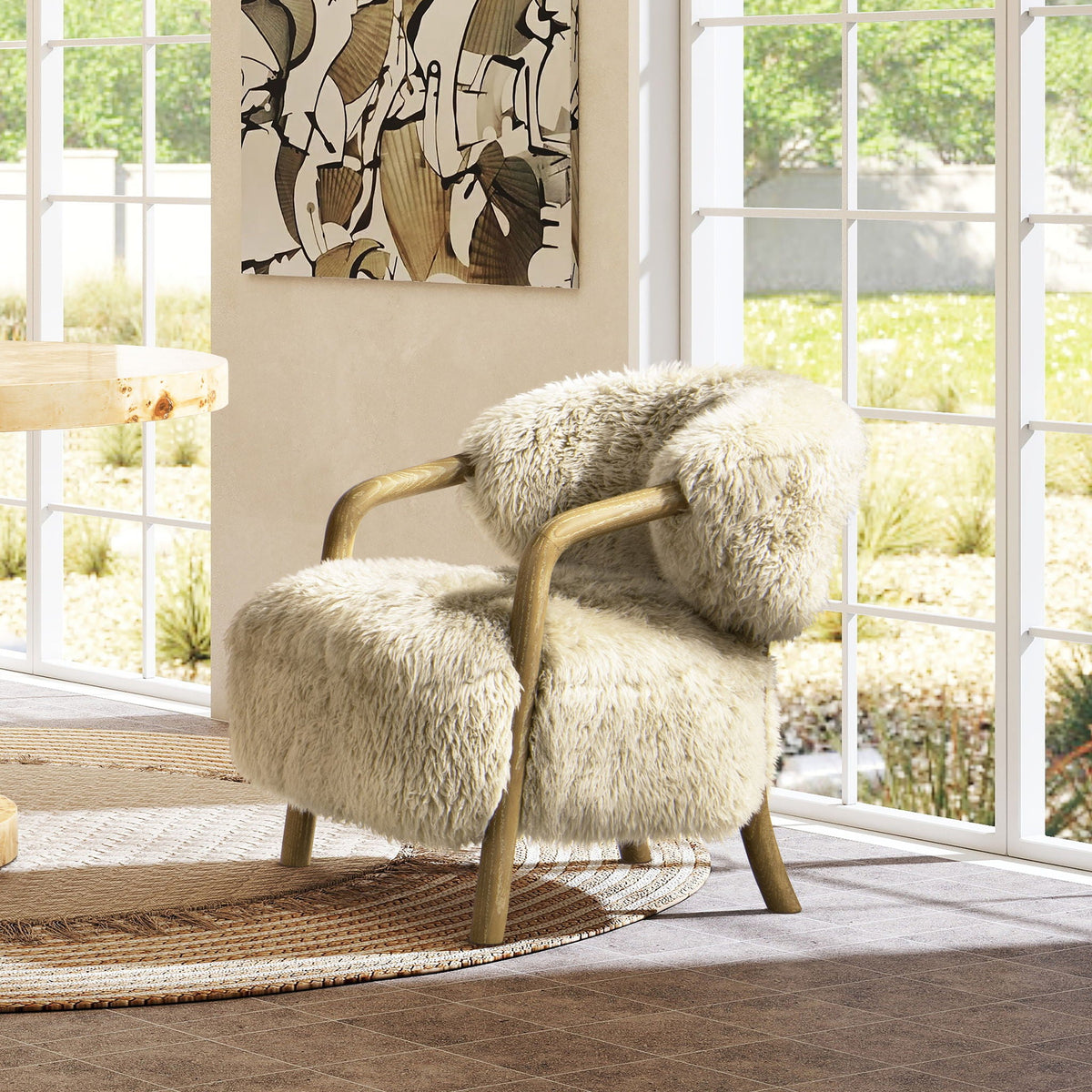 Becker Oak & Sheepskin Accent Chair — Taupe