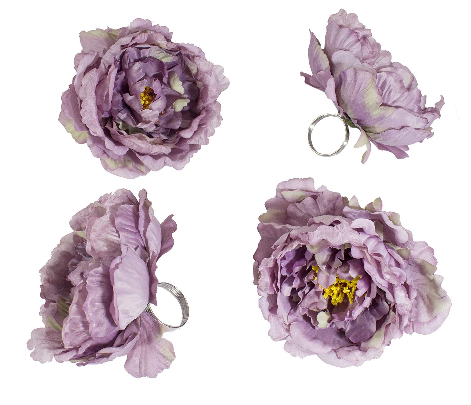 Fennco Styles Handmade Peony Napkin Rings, Set of 4 - Violet Flower Decorative Napkin Holders for Home, Dining Table, Banquet, Family Gathering, Holiday and Special Occasion
