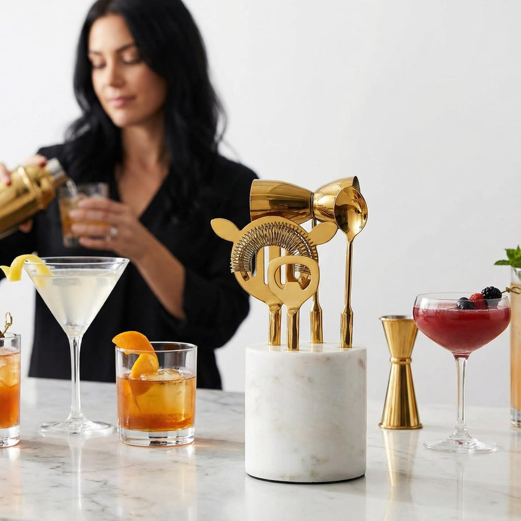 Gilt Marble Bar Tool Set — 5 Piece