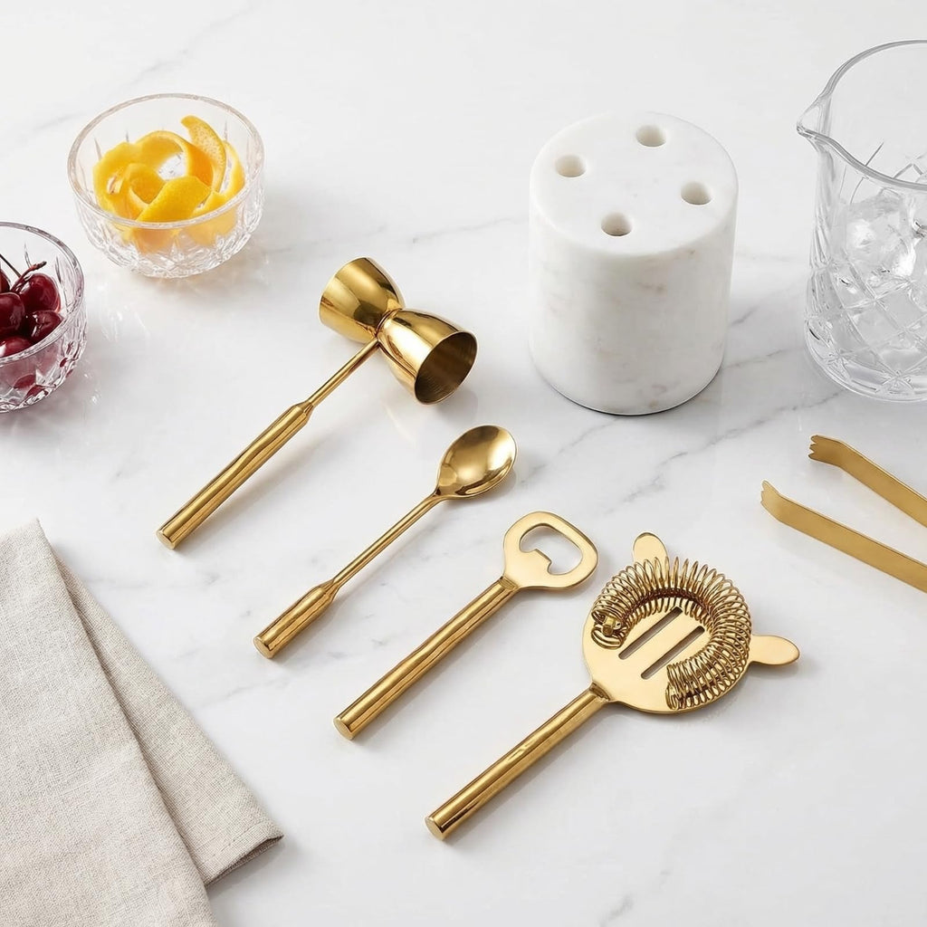 Gilt Marble Bar Tool Set — 5 Piece