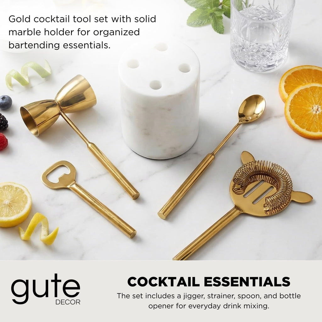 Gilt Marble Bar Tool Set — 5 Piece