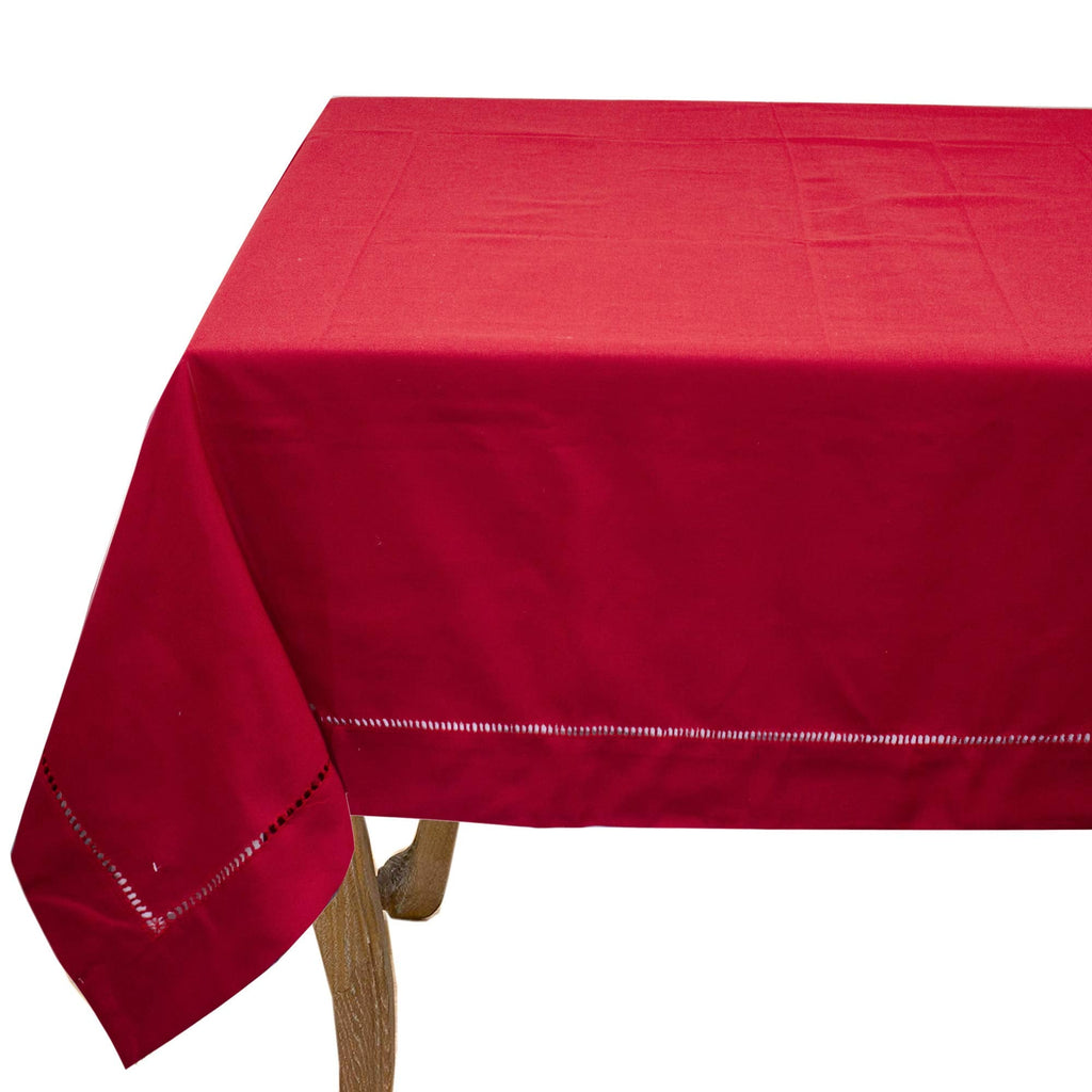 Fennco Styles Classic Solid Color Hemstitched Border Tablecloth for Dining Table, Dinner Parties, Wedding, Machine Washable,