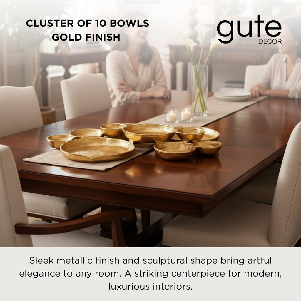 Cluster of 10 Round Serving Bowls Gold Clusters Decorative Tray