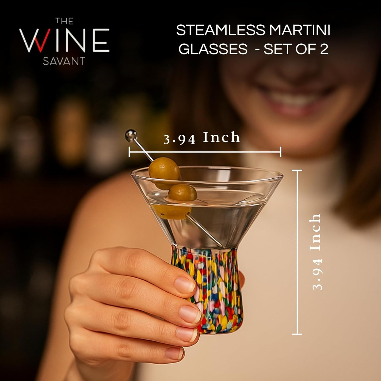 The Wine Savant Stemless Martini Glasses Hand Blown - Set of 2 Clear