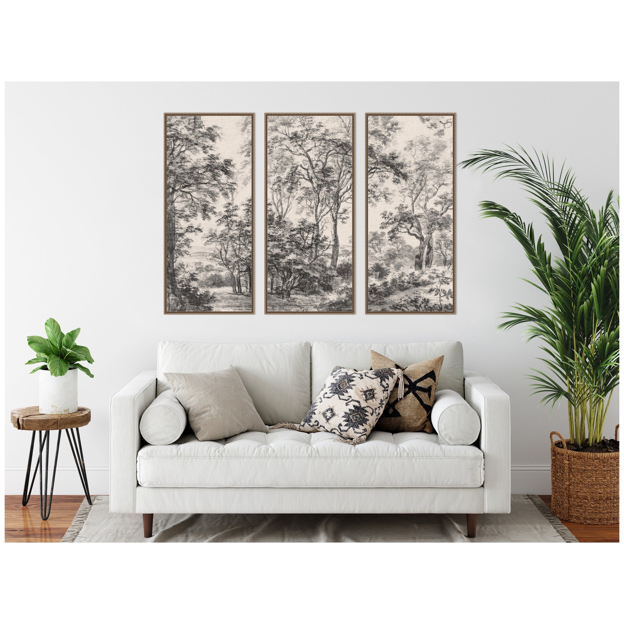 Wooded 1648 Antonie Waterloo Linen Panel 3 Piece Framed Canvas Wall Art Set by Nostalgia Prints
