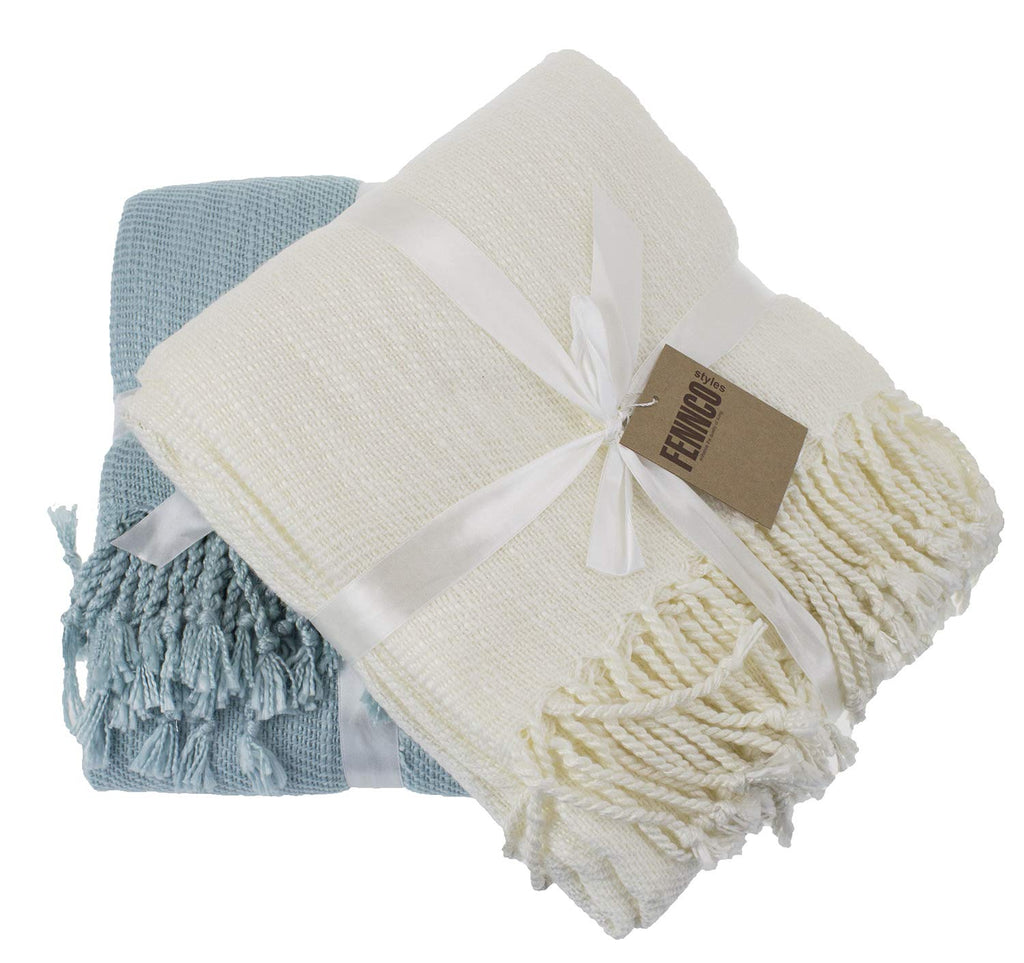Fennco Styles Classic Woven Solid Lightweight Throw Blanket with Fringe Design 50" W x 60" L - 4 Colors